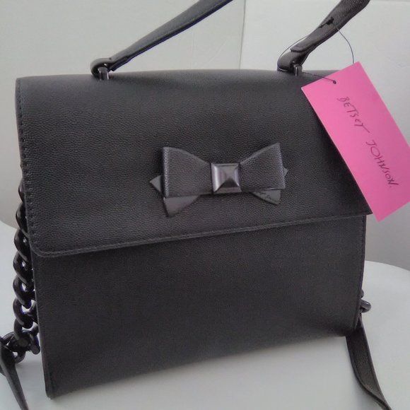 Betsey Johnson Color Black Faux Leather/Rope Chain Shoulder Bag Pocketbook NWT - Picture 7 of 9